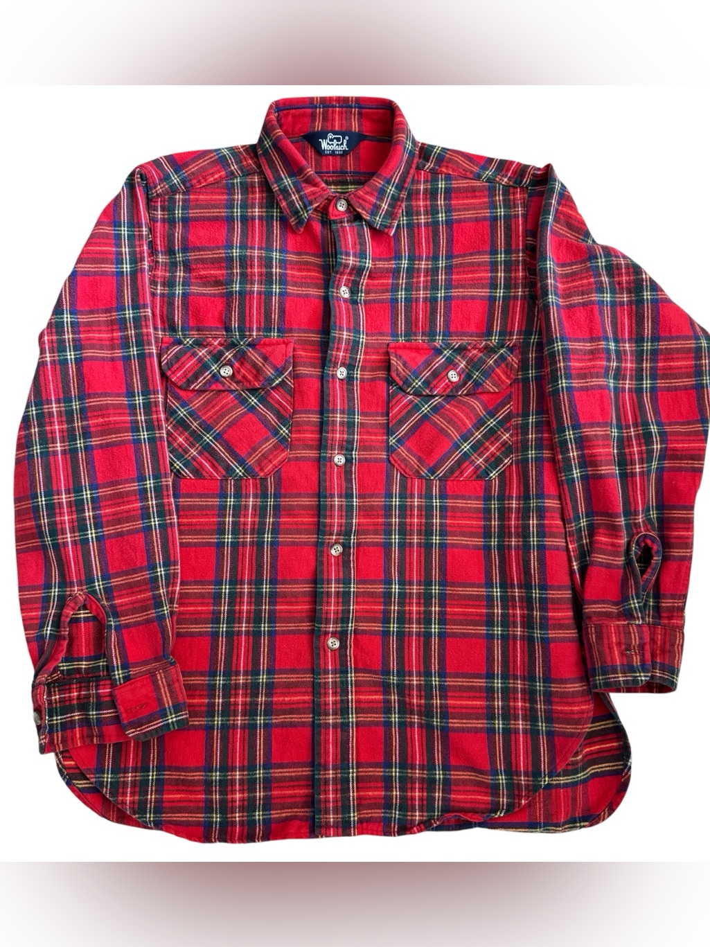 Vintage 70s/80s Woolrich Red Plaid Button-Down Flannel Shirt (Read, Fits M-L)